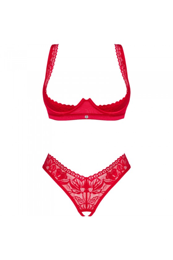 OBSESSIVE LACELOVE SET DOS PIEZAS CUPLESS ROJO XS S