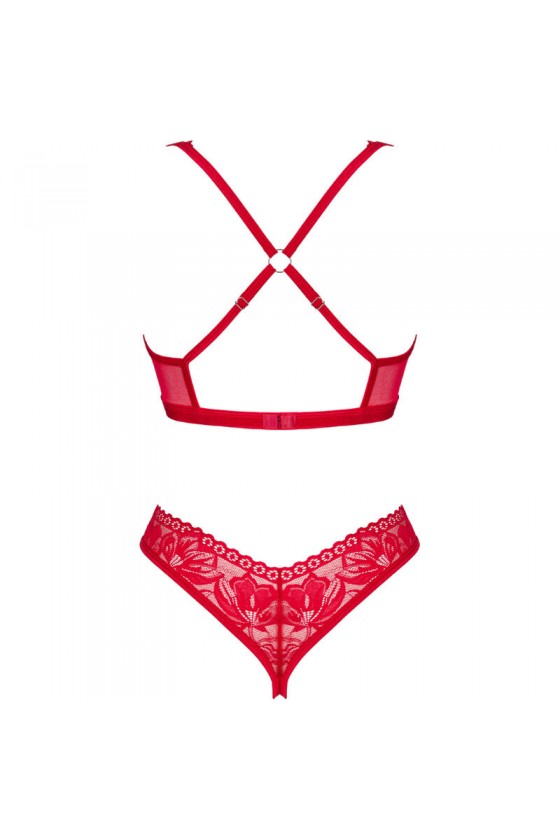 OBSESSIVE LACELOVE SET DOS PIEZAS CUPLESS ROJO XS S