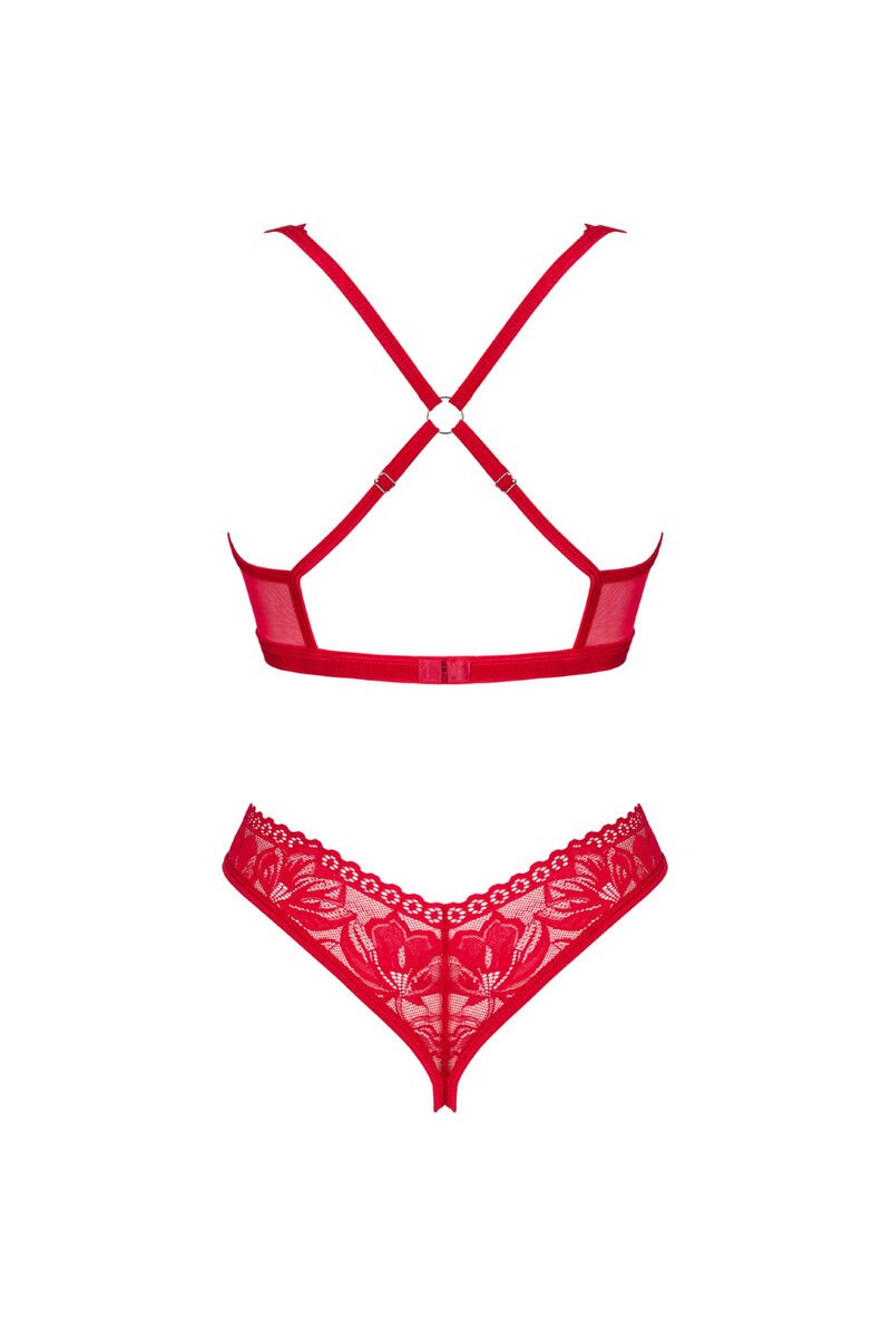 OBSESSIVE LACELOVE SET DOS PIEZAS CUPLESS ROJO XS S