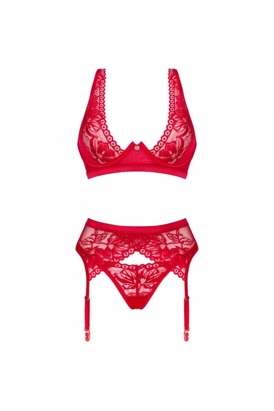 OBSESSIVE LACELOVE SET TRES PIEZAS ROJO XS S