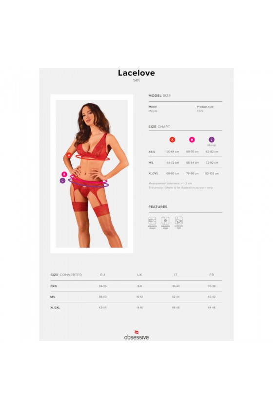 OBSESSIVE LACELOVE SET TRES PIEZAS ROJO XS S